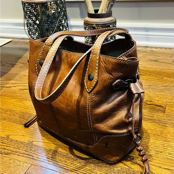 Frye Melissa Carryall Cognac Brown Leather Tote Bag - Picture 4 of 11